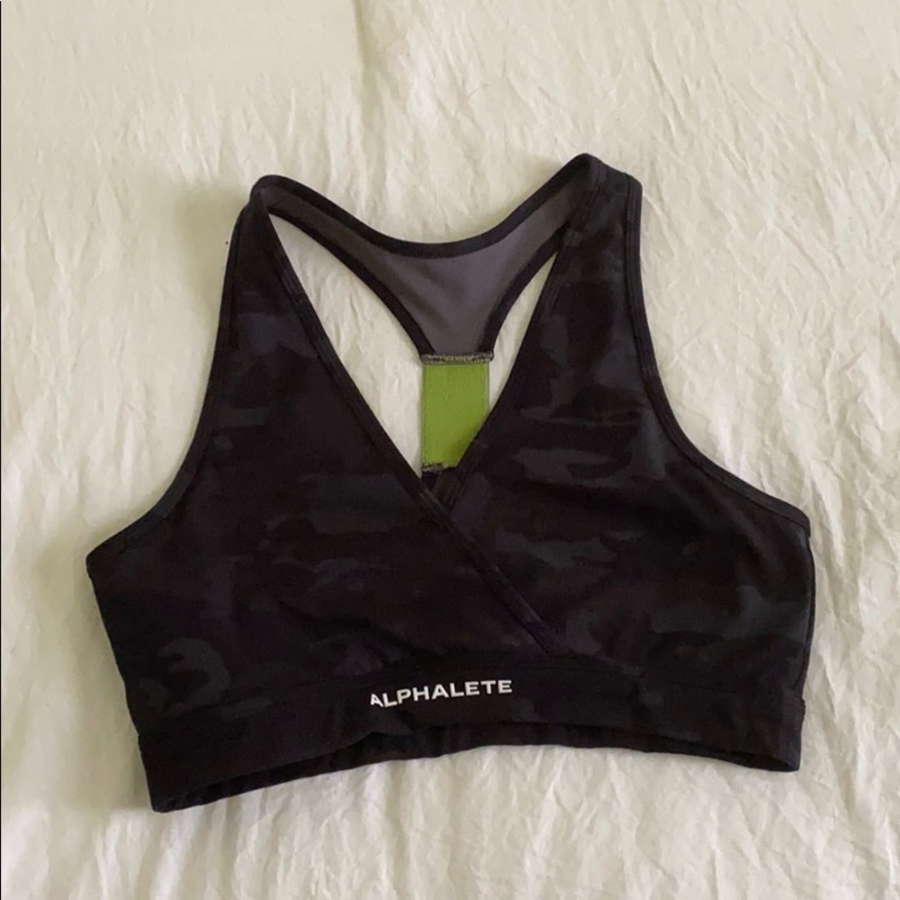 Alphalete surface wrap camo sports bra